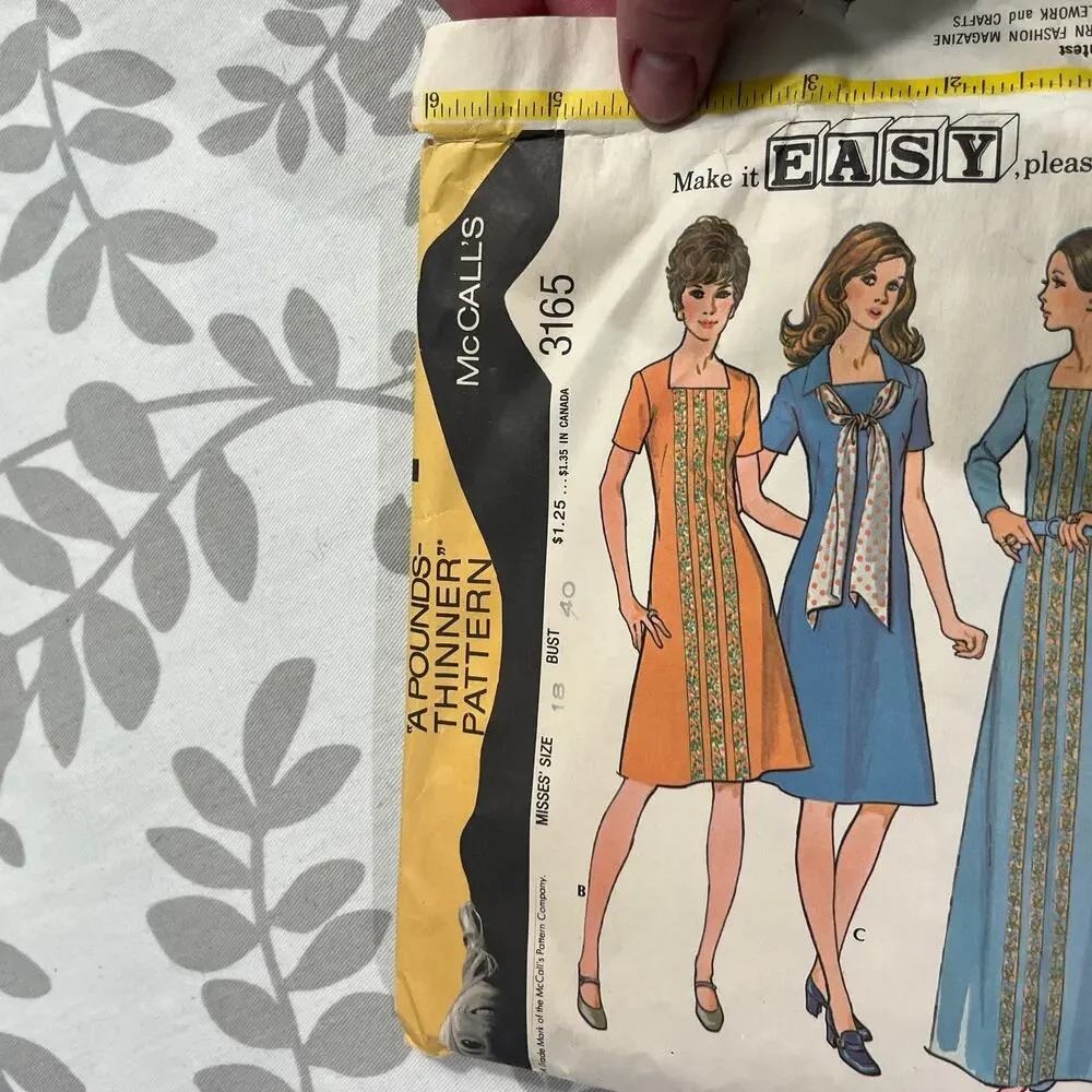 Vintage 1972 McCall's 3165 Dress & Scarf Sewing Pattern Size 18 Bust 40 Cut